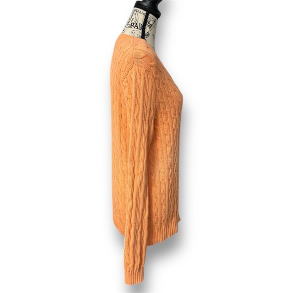 Vintage Ralph Lauren Sport Orange Cable Knit V-Neck Sweater Preppy Coastal XL - Picture 3 of 8